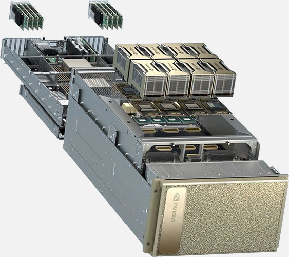 NVIDIA DGX H100 - Internal architecture showing 8x H100 GPUs
